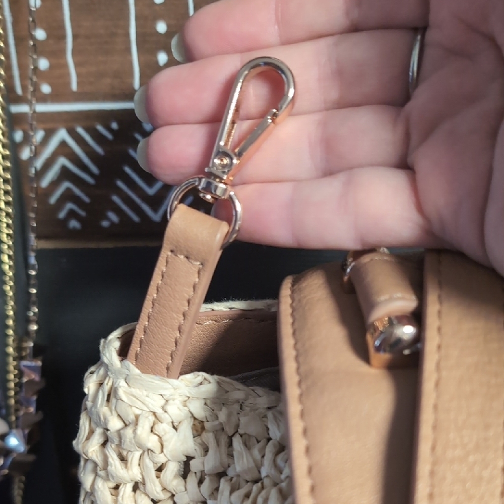 Top Handle Woven Backpack In Camel & Cashew With Rose Gold Details By LC - Picture 6 of 15